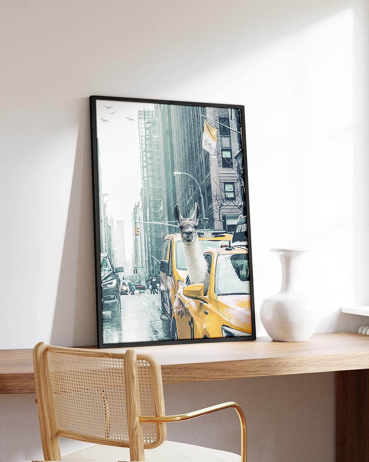 imageRipGrip Llama Dorm Decor and Llama Wall Art  Dope Posters for Boys Room Cute Posters for College Dorm Cute Wall Decor Funny Llama Accessories Llama in Taxi Art Print Black Frame 16x20Unframed