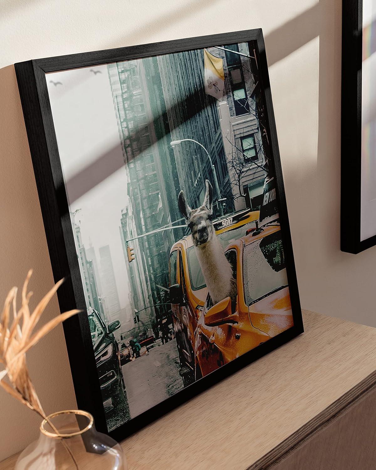 imageRipGrip Llama Dorm Decor and Llama Wall Art  Dope Posters for Boys Room Cute Posters for College Dorm Cute Wall Decor Funny Llama Accessories Llama in Taxi Art Print Black Frame 16x20Unframed