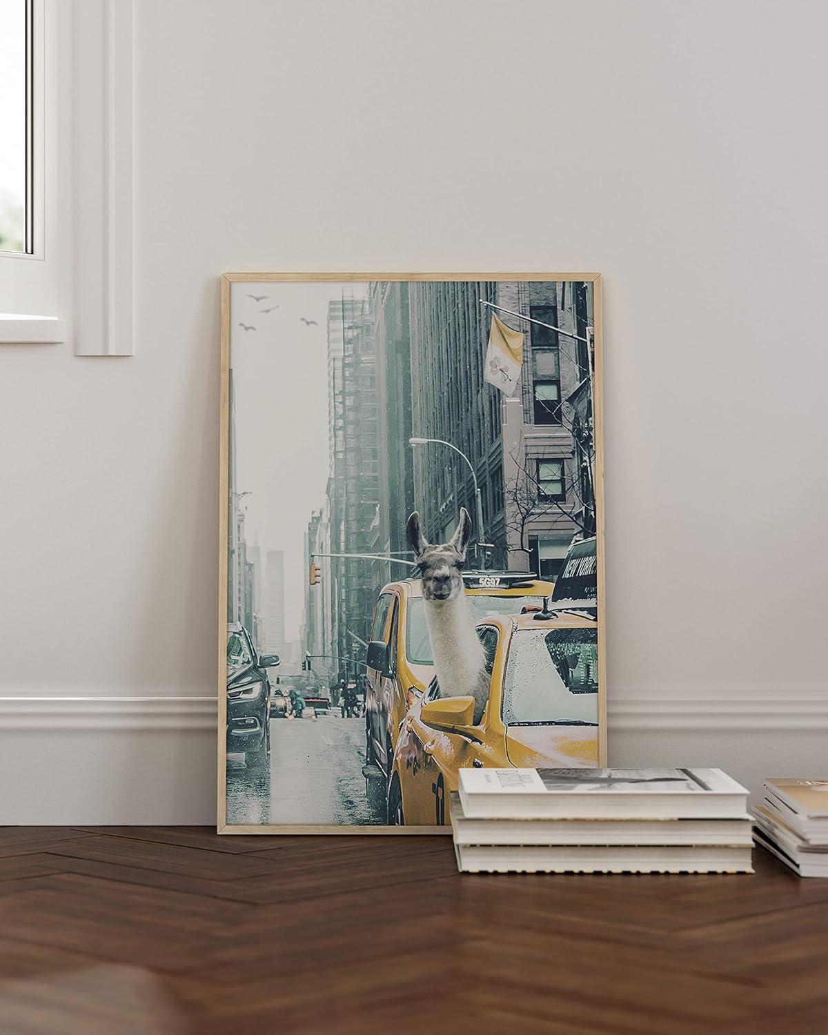 imageRipGrip Llama Dorm Decor and Llama Wall Art  Dope Posters for Boys Room Cute Posters for College Dorm Cute Wall Decor Funny Llama Accessories Llama in Taxi Art Print Black Frame 16x20Unframed