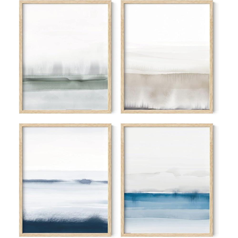 imageHAUS AND HUES Abstract Blue Art  Set of 4 Abstract Art Wall Decor for Living Room Watercolor Prints Wall Art Navy Blue Wall Art Black Frame 11x14Multi Watercolor