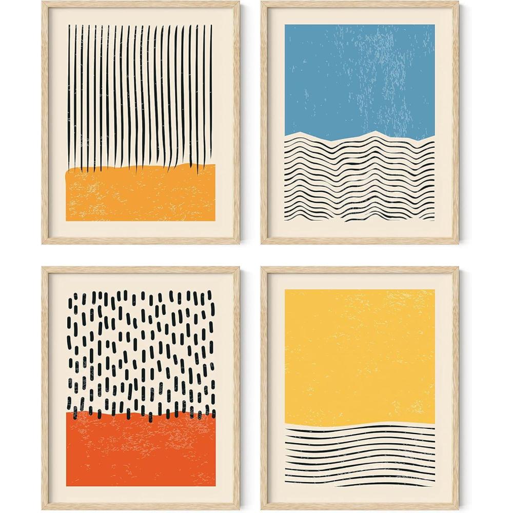 imageHAUS AND HUES Abstract Blue Art  Set of 4 Navy Blue Prints Modern Paintings and Wall Art for Home Decor Unframed 11x14Colors  Lines