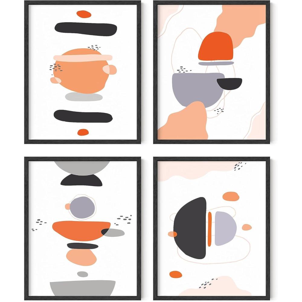 imageHAUS AND HUES Blue Abstract Wall Art  Set of 4 Watercolor Prints Abstract Blue Art Abstract Wall Art with Frame Abstract Art Wall Decor Watercolor Art Prints Black Frame 16x20Abstract Horizon