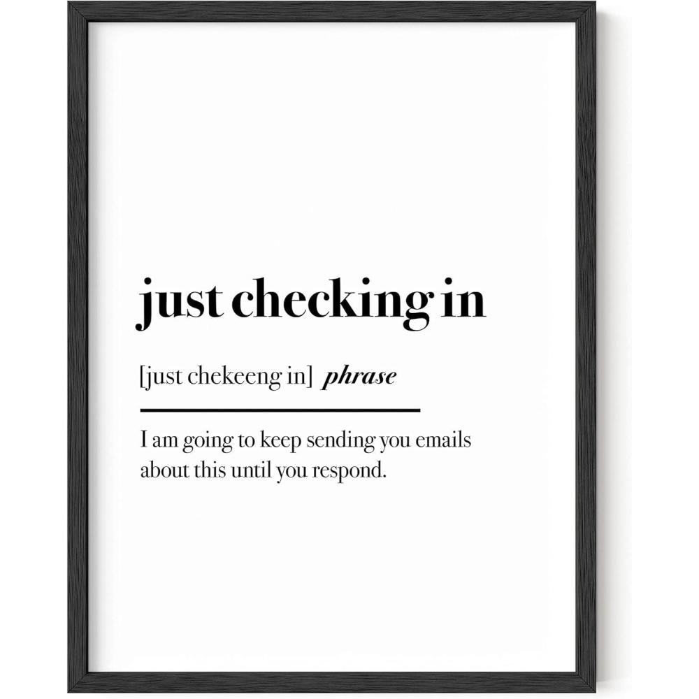 imageHAUS AND HUES Home Office Wall Decor  Funny Wall Art for Office Cubicle Wall Decor Funny Office Decorations for Work Funny Cubicle Decor Wall Sayings for Office Meeting Framed Beige 16x20Just Checking In