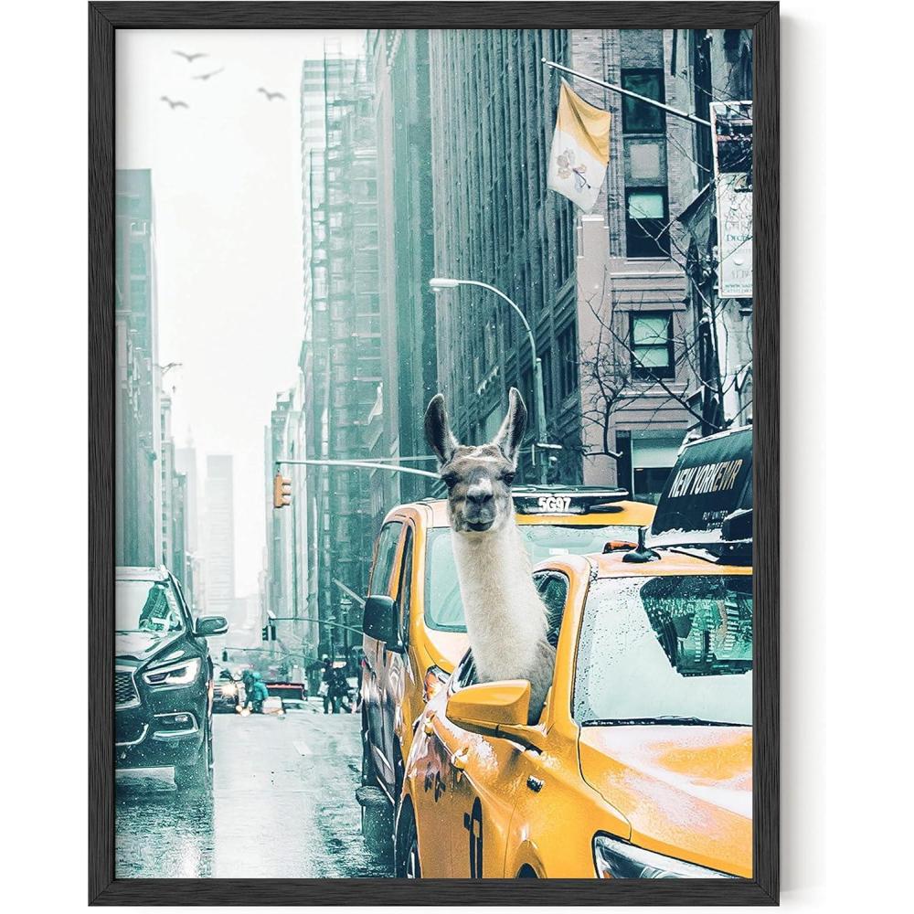 imageRipGrip Llama Dorm Decor and Llama Wall Art  Dope Posters for Boys Room Cute Posters for College Dorm Cute Wall Decor Funny Llama Accessories Llama in Taxi Art Print Black Frame 16x20Unframed