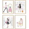 imageHAUS AND HUES Glam Luxury Sketch Daisy Jones Wall Art Set of 4 Unframed 16x20 Linen Art Prints for BedroomFashion Sketches