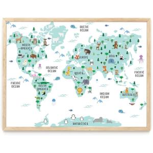 imageHAUS AND HUES Animal World Map Art Print  12quotx16quot  Framed Beige