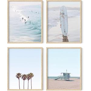 imageHAUS AND HUES Beach Decor and Art Prints  Set of 4 Coastal Wall Art CaliforniaInspired Beach Posters for Home Bathroom or Bedroom Black Frame 11x14Blue