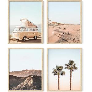 imageHAUS AND HUES Beach Posters  Set of 6 Beach Art Prints Coastal Wall Art Beige Frame 16x20Beige