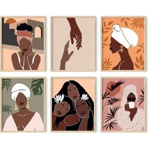 imageHAUS AND HUES Black Woman Wall Art  Set of 6 Black Girl Magic Prints Women of Color Art FashionInspired Wall Decor Unframed 11x14Beige Framed