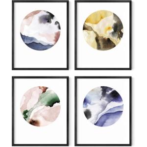 imageHAUS AND HUES Black and White Abstract Wall Art  Set of 4 Minimalist Black and White Posters for Walls Aesthetic Contemporary Posters for Bedroom Black Frame 11x14Abstract Circles