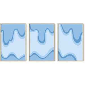 imageHAUS AND HUES Blue Abstract Wall Art  Set of 3 Color Drip Watercolor Painting Art Blue Wall Art for Living Room Contemporary Wall Art Abstract Blue Artwork Aesthetic Wall Decor 24x36 UNFRAMED
