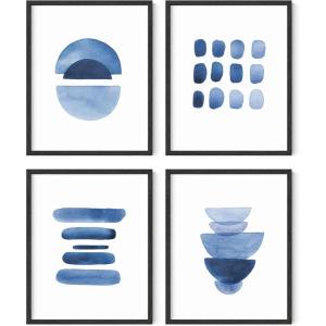 imageHAUS AND HUES Blue Abstract Wall Art Set of 4  Navy Blue Wall Decor Blue and White Art Prints Aesthetic Blue Posters for Room Modern Abstract Art Black Frame 16x20Abstract Blue