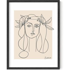 imageHAUS AND HUES Dove of Peace Picasso Wall Art  Pablo Picasso Line Drawing Artwork Modern Dove Poster Classic Print for Living Room Kitchen and Office Walls Beige Frame 16x20Picasso Woman