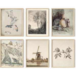 imageHAUS AND HUES Farmhouse Wall Art  Set of 6 Cow Prints Rustic Barn Artwork Farmhouse Animal Decor Vintage Country Wall Art for Living Room ampamp Bedroom Black Frame 16x20Farmhouse Drawings