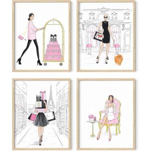 imageHAUS AND HUES Glam Luxury Sketch Daisy Jones Wall Art Set of 4 Unframed 16x20 Linen Art Prints for BedroomFashion Sketches
