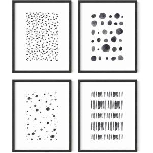 imageHAUS AND HUES Nature Wall Art  Set of 4 Landscape Wall Art Watercolor Prints Abstract Nature Wall Decor Earth Tones Neutral Art Beige Frame 11x14Black  White Set of 4