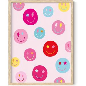 imageHAUS AND HUES Pink Posters Preppy Poster  Pink Posters for Room Aesthetic Preppy Paintings Dorm Wall Art for College Girls Cutesy Wall Decor Beige Frame 12x16Preppy Smileys