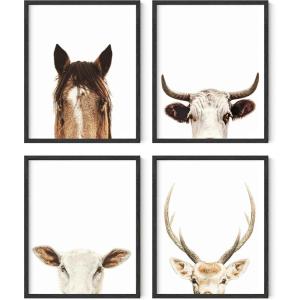 imageHAUS AND HUES Wall Art  Set of 4 Rustic Farm Animal Prints Art Prints 8x10 Beige Framed Kitchen Modern Farmhouse Decor Cow Deer Horse PigBlack Framed