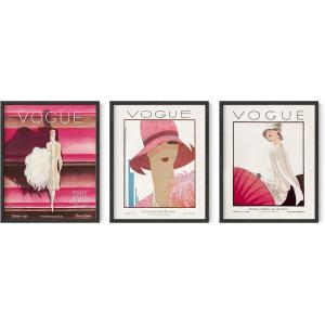 imageHaus and Hues Fashion Wall Art Print  Set of 3 Pink Pictures Wall Decor Fashion Magazine Framed Wall Art Fashion Beauty Framed Wall Art Fashion Art Wall Decor Pink Wall Art 16x20 Framed Black