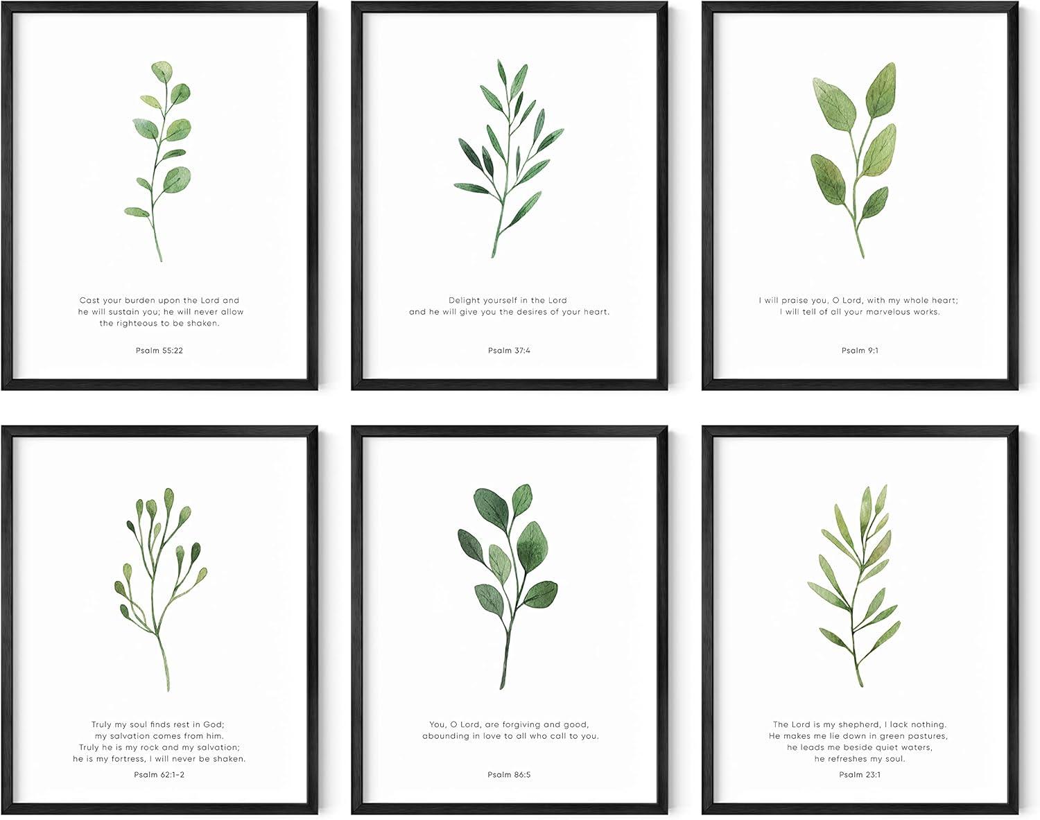 imageHAUS AND HUES Bible Verses Wall Decor  Set of 6 Christian Scripture Art Prints Inspirational Bible Verses Wall Decor Psalms Wall Art Black Frame 11x14Unframed