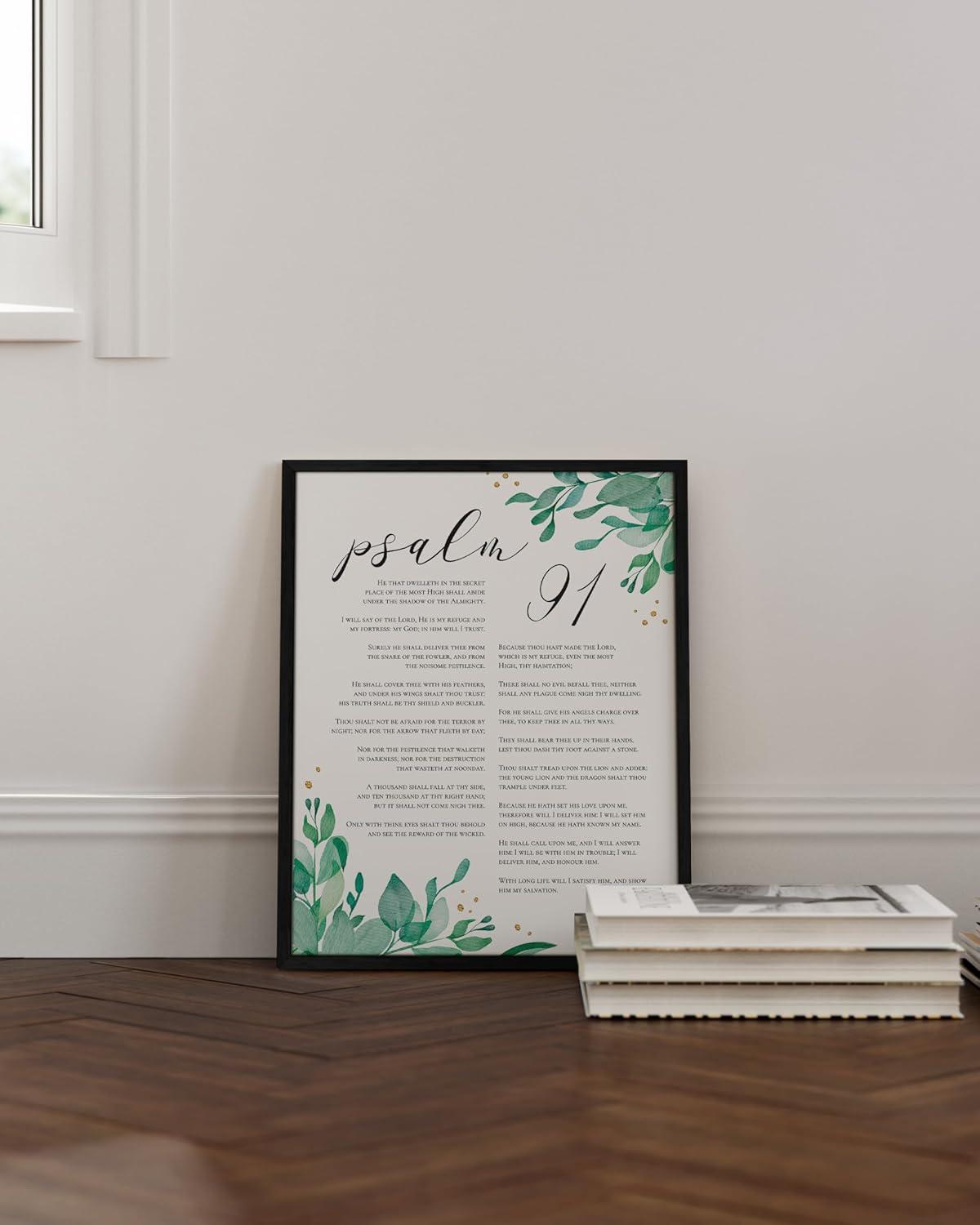 imageHAUS AND HUES Books of The Bible Poster  Bible Verses Wall Decor Scripture Wall Art Bible Gifts Poster Christian Wall Print Framed Beige 24quotx36quotPsalm 91