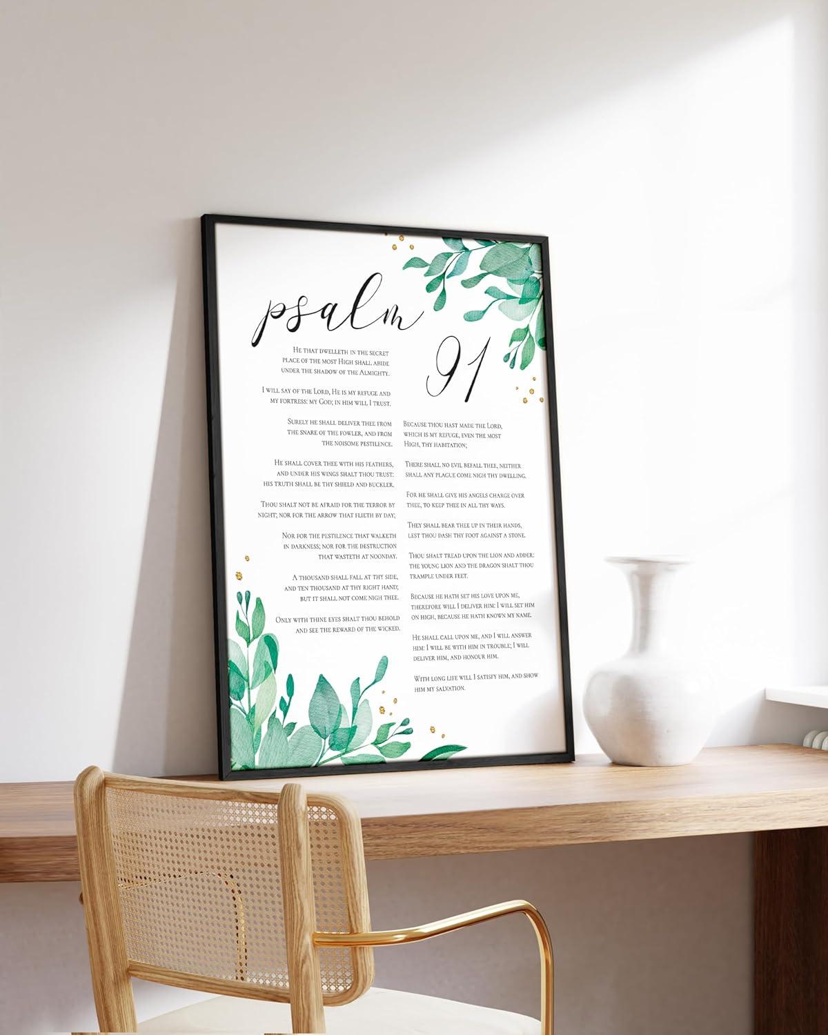 imageHAUS AND HUES Books of The Bible Poster  Bible Verses Wall Decor Scripture Wall Art Bible Gifts Poster Christian Wall Print Framed Beige 24quotx36quotPsalm 91