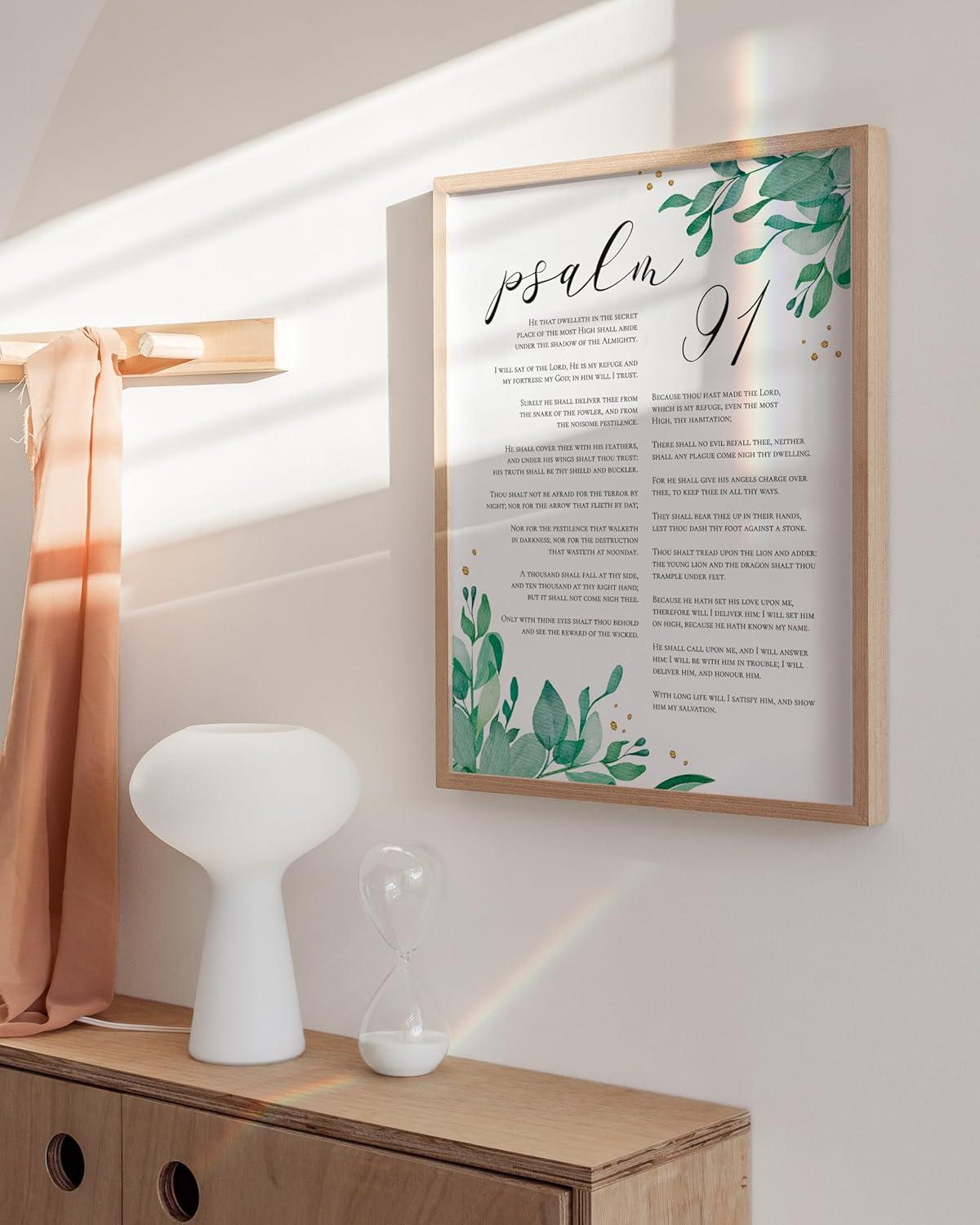 imageHAUS AND HUES Books of The Bible Poster  Bible Verses Wall Decor Scripture Wall Art Bible Gifts Poster Christian Wall Print Framed Beige 24quotx36quotPsalm 91