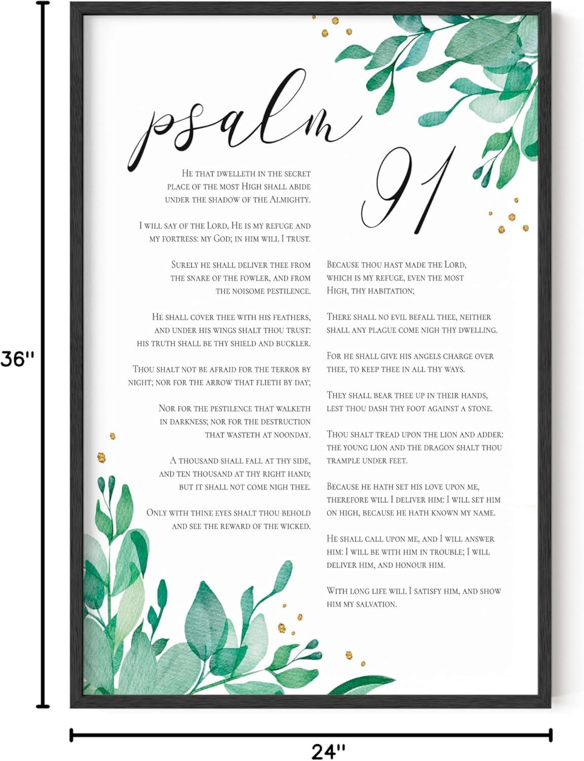 imageHAUS AND HUES Books of The Bible Poster  Bible Verses Wall Decor Scripture Wall Art Bible Gifts Poster Christian Wall Print Framed Beige 24quotx36quotPsalm 91