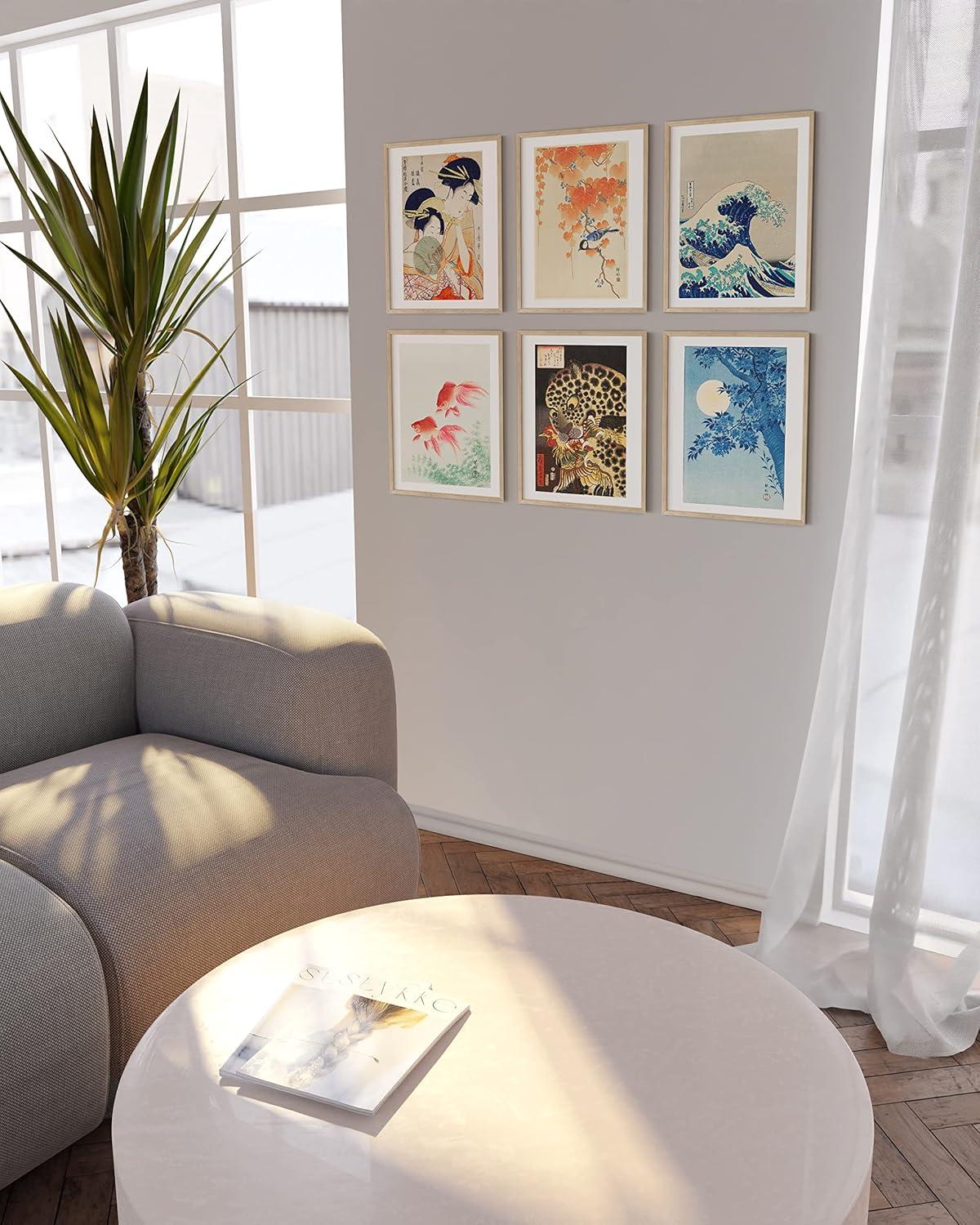 imageHAUS AND HUES Leaf Prints  Set of 6 Botanical Art Prints Eucalyptus Leaves Wall Decor Plant ampamp Botanical Wall Art Beige Frame 16x20Vintage Japanese Set