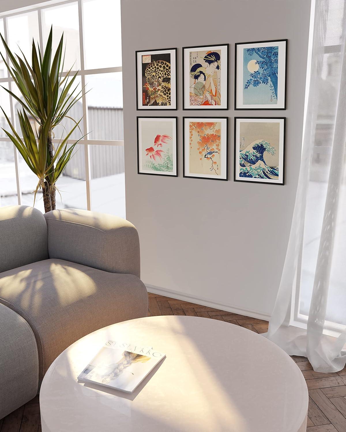 imageHAUS AND HUES Leaf Prints  Set of 6 Botanical Art Prints Eucalyptus Leaves Wall Decor Plant ampamp Botanical Wall Art Beige Frame 16x20Vintage Japanese Set
