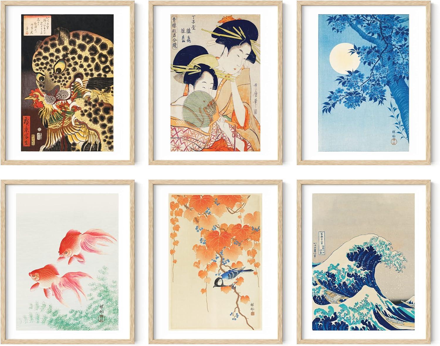 imageHAUS AND HUES Leaf Prints  Set of 6 Botanical Art Prints Eucalyptus Leaves Wall Decor Plant ampamp Botanical Wall Art Beige Frame 16x20Vintage Japanese Set
