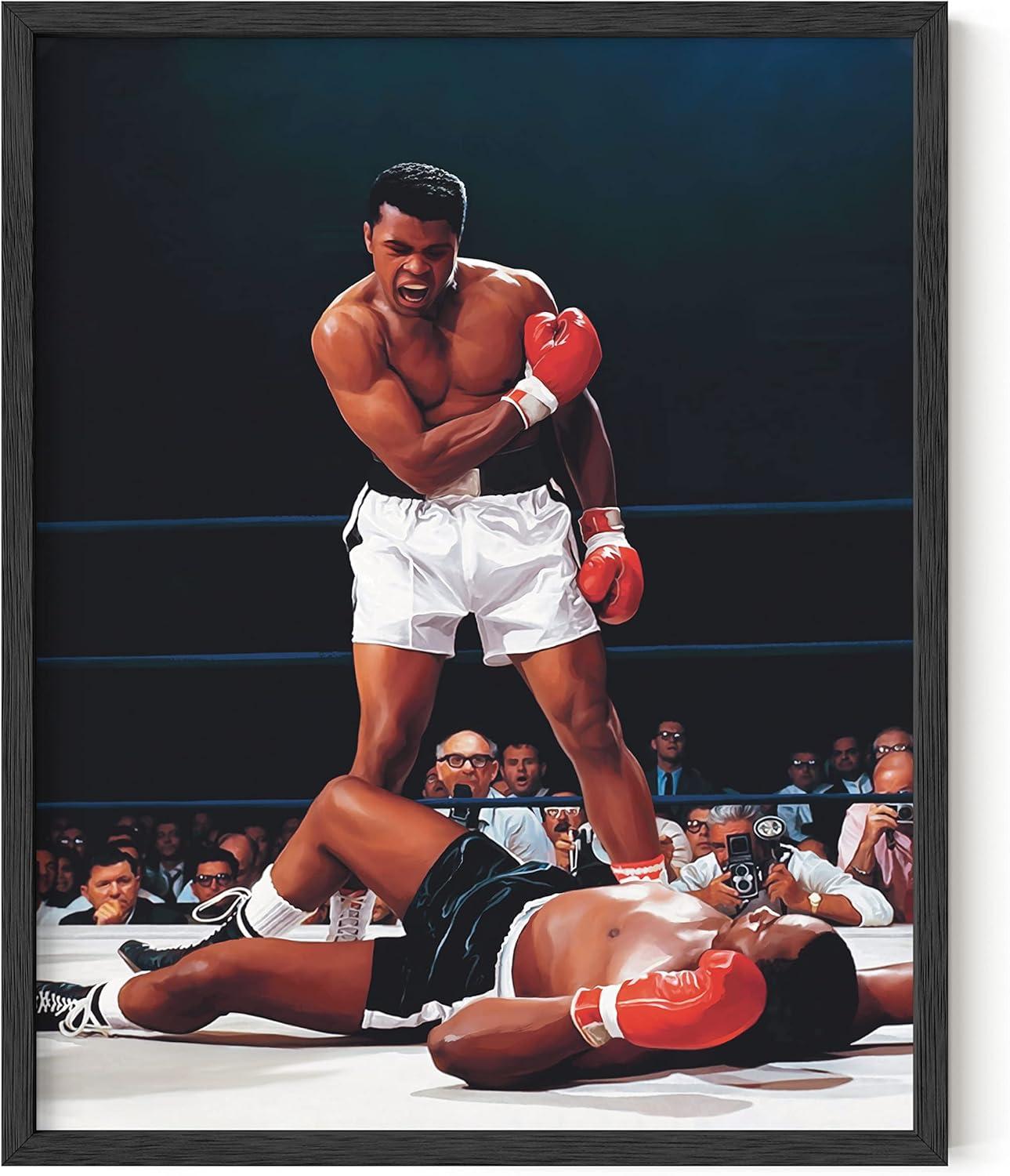 imageHAUS AND HUES Muhammad Ali Posters  Muhammad Ali Canvas Wall Art in Ring Boxing Prints Sports and Gym Artwork Black History Pictures for Wall Sport Posters for Man Cave Beige Framed 16x20Ali Ring