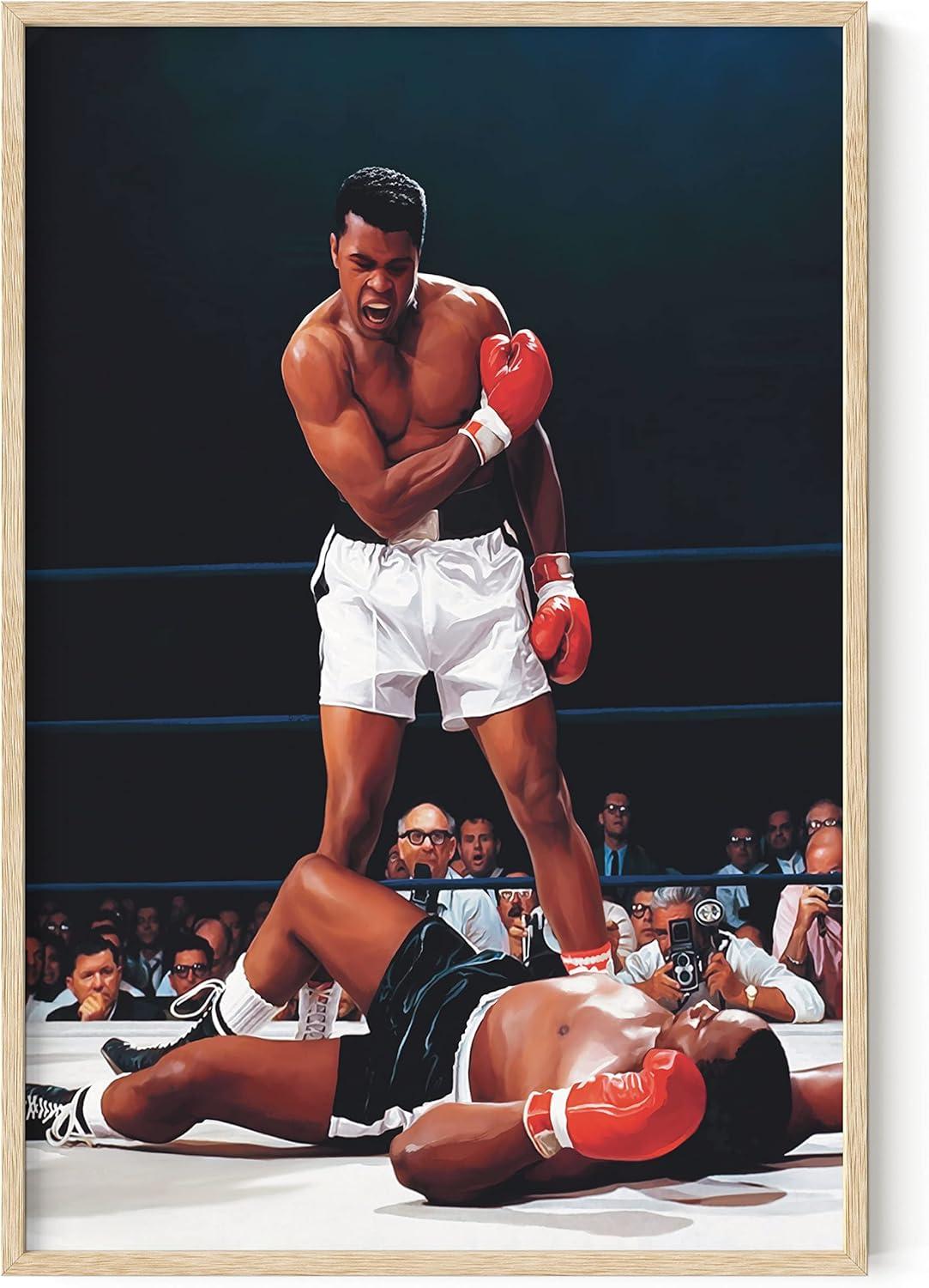 imageHAUS AND HUES Muhammad Ali Posters  Muhammad Ali Canvas Wall Art in Ring Boxing Prints Sports and Gym Artwork Black History Pictures for Wall Sport Posters for Man Cave Black Frame 12x16Ali Ring