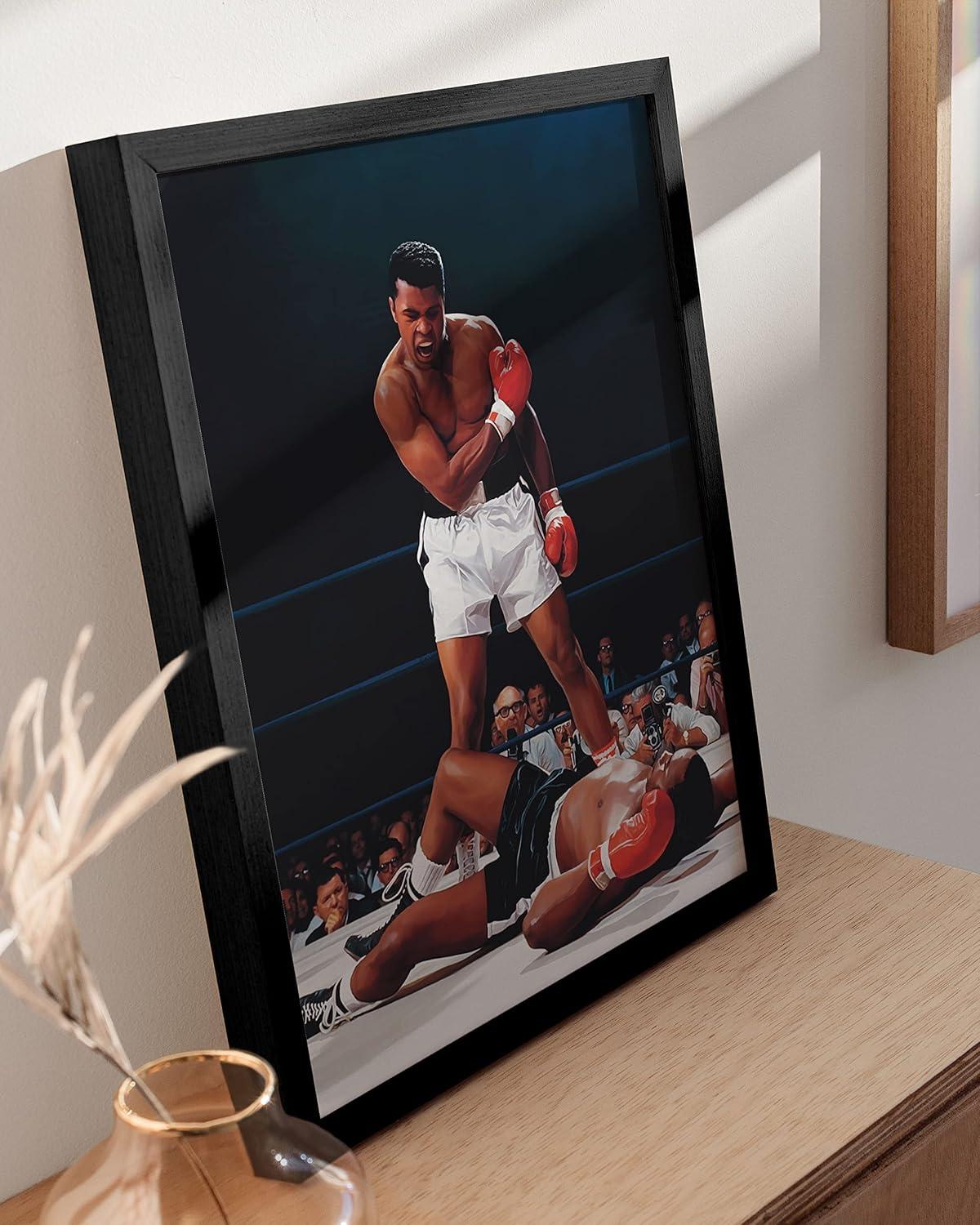 imageHAUS AND HUES Muhammad Ali Posters  Muhammad Ali Canvas Wall Art in Ring Boxing Prints Sports and Gym Artwork Black History Pictures for Wall Sport Posters for Man Cave Black Frame 12x16Ali Ring