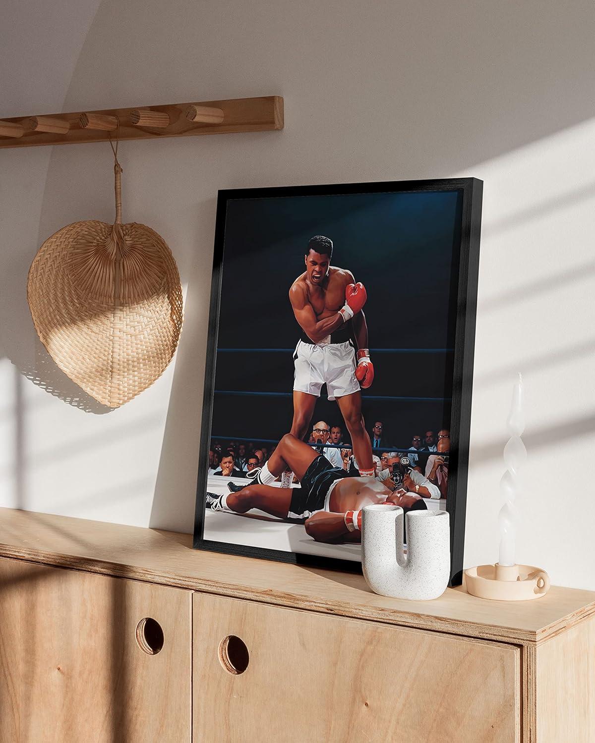 imageHAUS AND HUES Muhammad Ali Posters  Muhammad Ali Canvas Wall Art in Ring Boxing Prints Sports and Gym Artwork Black History Pictures for Wall Sport Posters for Man Cave Beige Framed 16x20Ali Ring