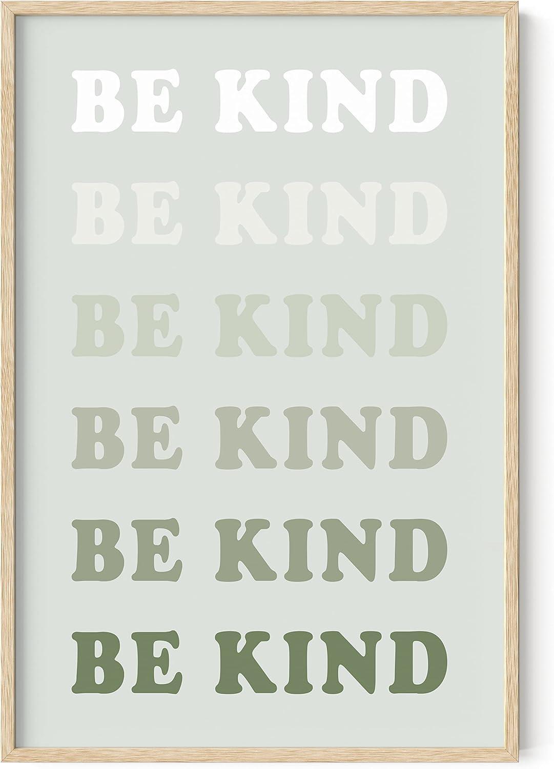 imageHAUS AND HUES Sage Green Wall Decor Aesthetic Green Posters for Bedroom Dark Green Room Art Dorm Wall Decor Beige Framed 24quot x 36quotBe Kind