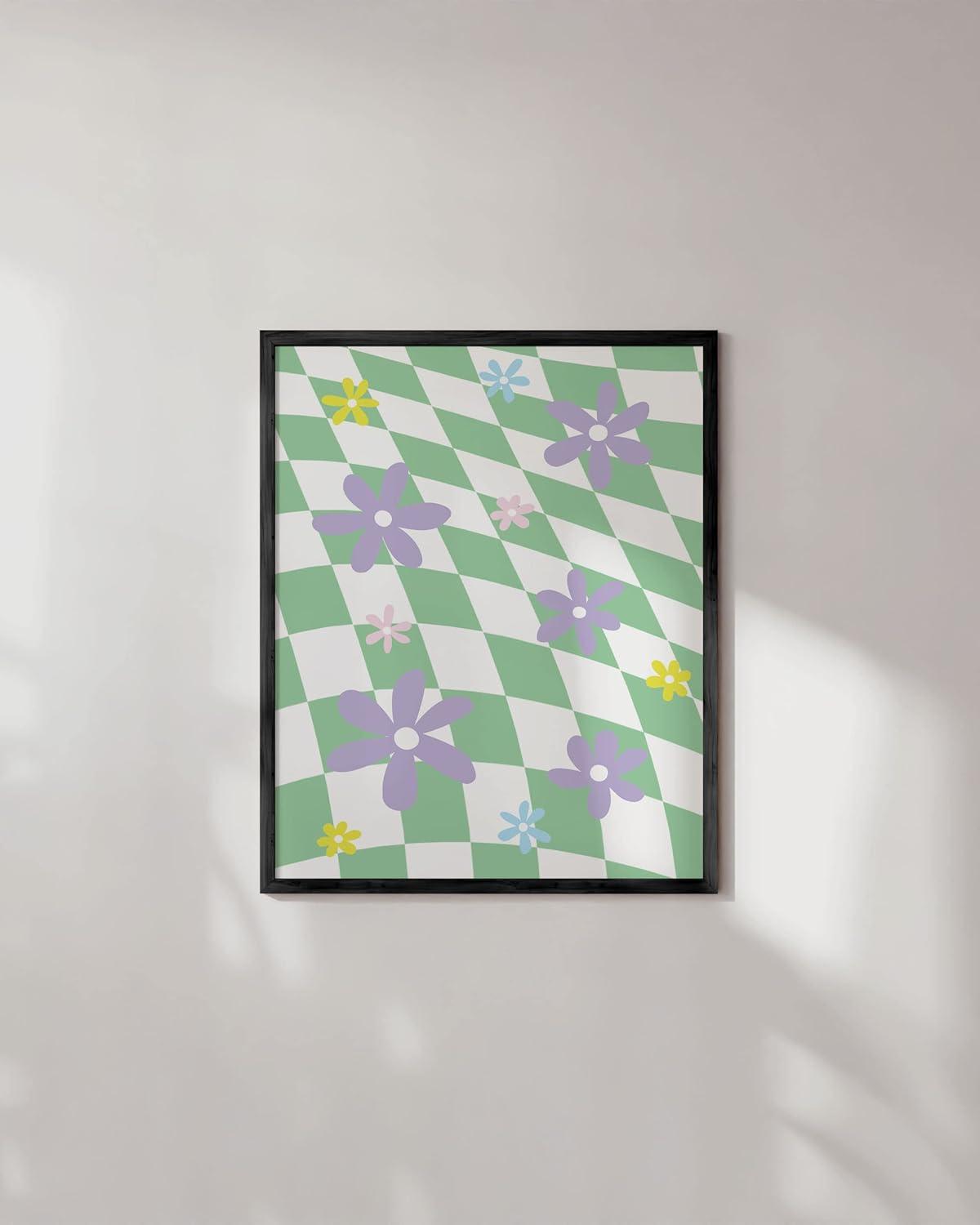 imageHAUS AND HUES Sage Green Wall Decor Aesthetic Green Posters for Bedroom Dark Green Room Art Dorm Wall Decor Beige Framed 24quot x 36quotGreen Checkerboard