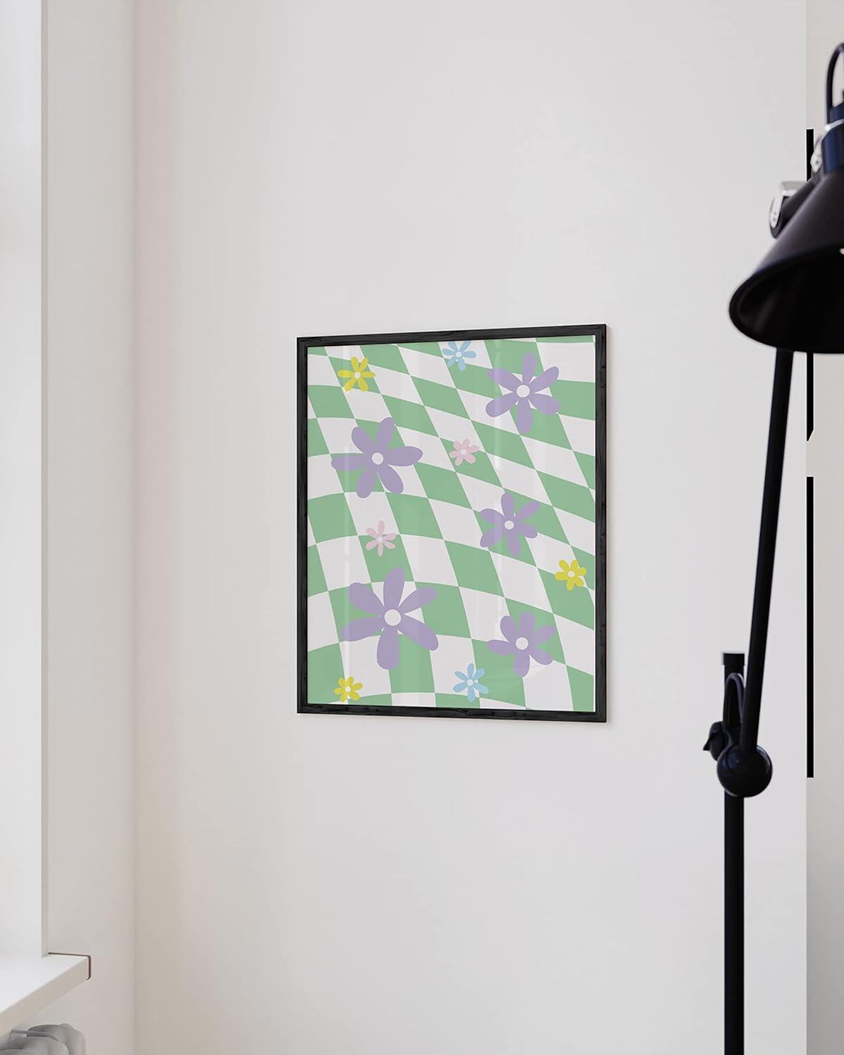 imageHAUS AND HUES Sage Green Wall Decor Aesthetic Green Posters for Bedroom Dark Green Room Art Dorm Wall Decor Beige Framed 24quot x 36quotGreen Checkerboard