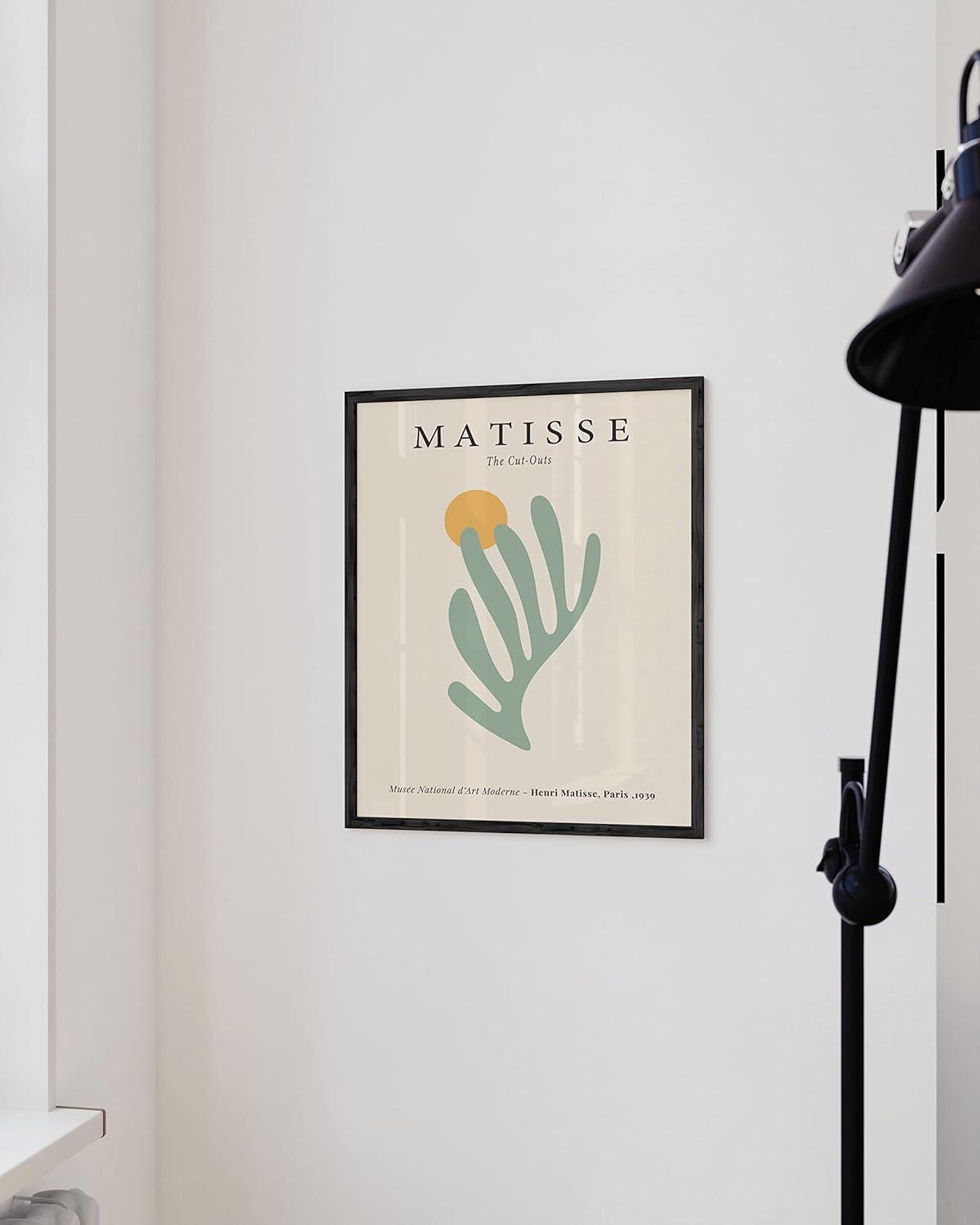 imageHAUS AND HUES Sage Green Wall Decor Aesthetic Green Posters for Bedroom Dark Green Room Art Dorm Wall Decor Beige Framed 24quot x 36quotGreen Matisse Leaf