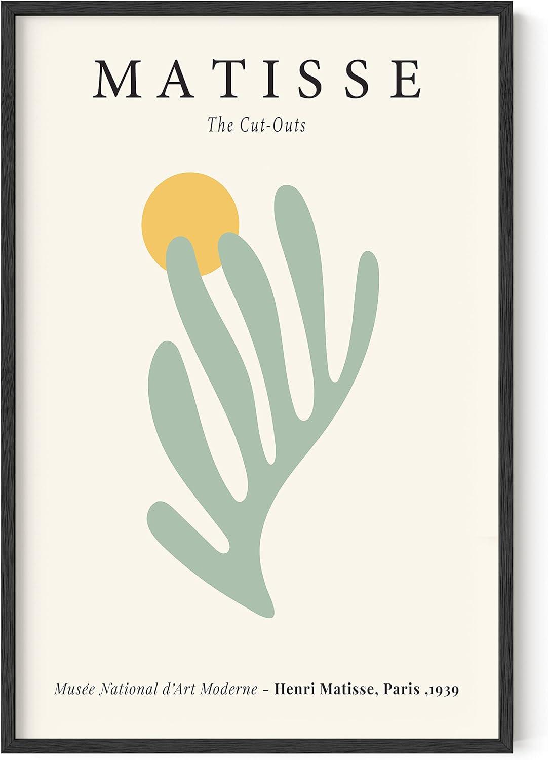 imageHAUS AND HUES Sage Green Wall Decor Aesthetic Green Posters for Bedroom Dark Green Room Art Dorm Wall Decor Beige Framed 24quot x 36quotGreen Matisse Leaf