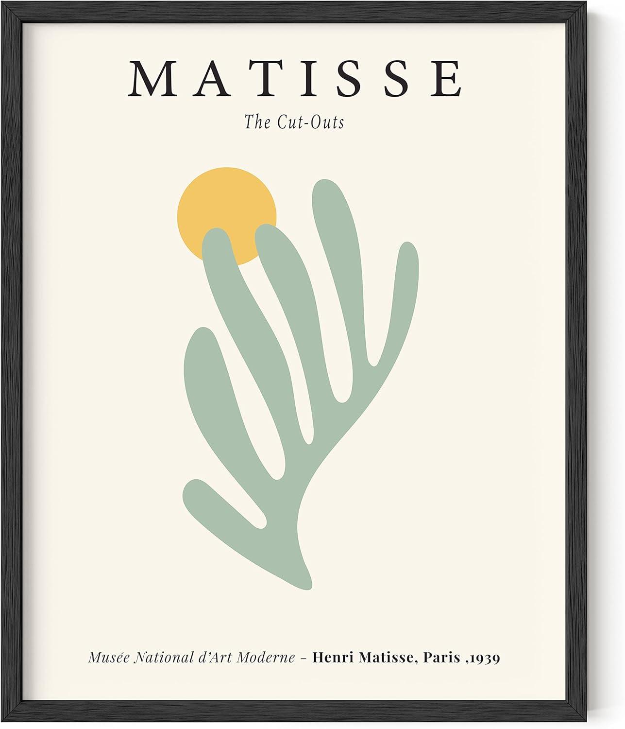 imageHAUS AND HUES Sage Green Wall Decor Aesthetic Green Posters for Bedroom Dark Green Room Art Dorm Wall Decor Beige Framed 24quot x 36quotGreen Matisse Leaf