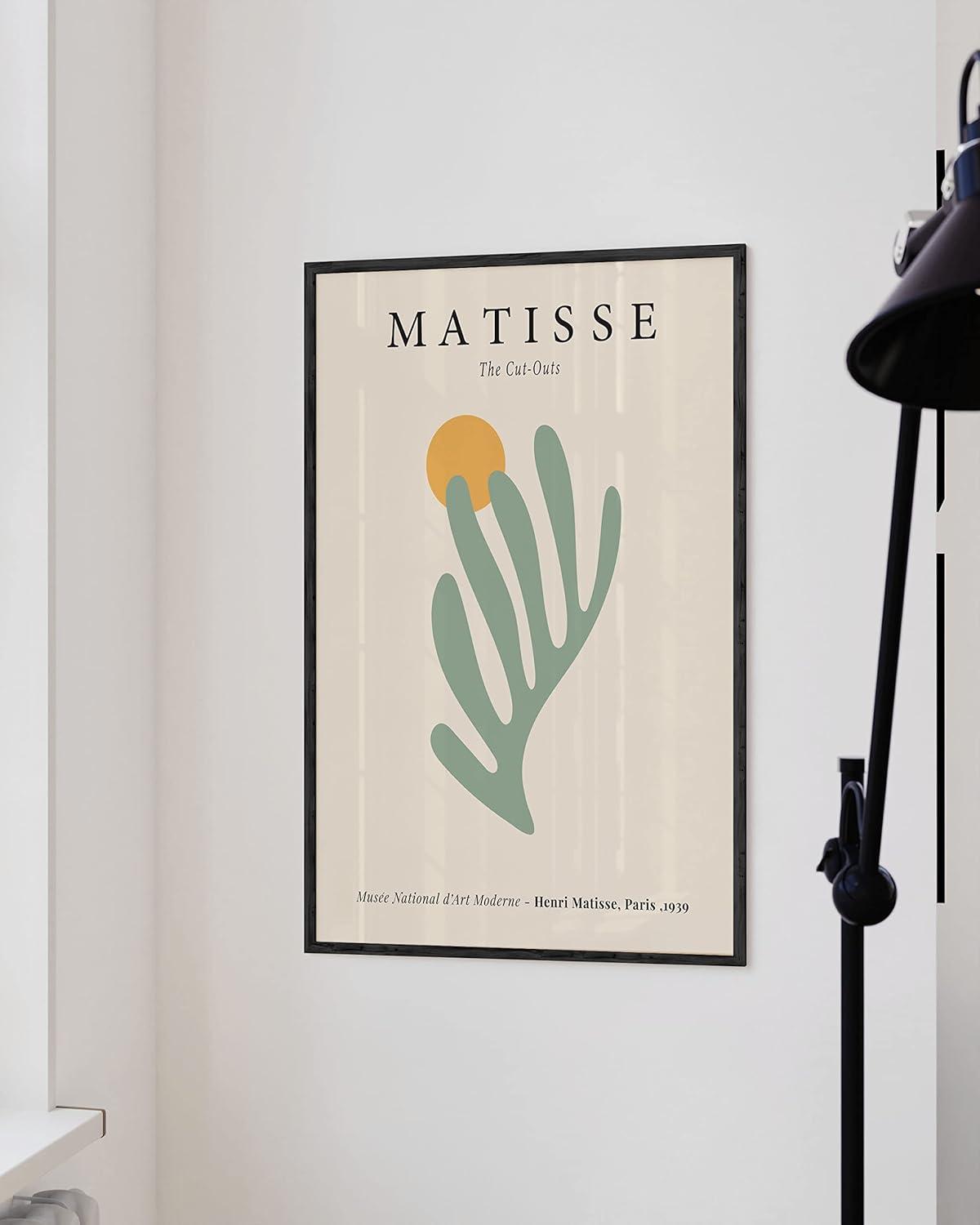 imageHAUS AND HUES Sage Green Wall Decor Aesthetic Green Posters for Bedroom Dark Green Room Art Dorm Wall Decor Beige Framed 24quot x 36quotGreen Matisse Leaf