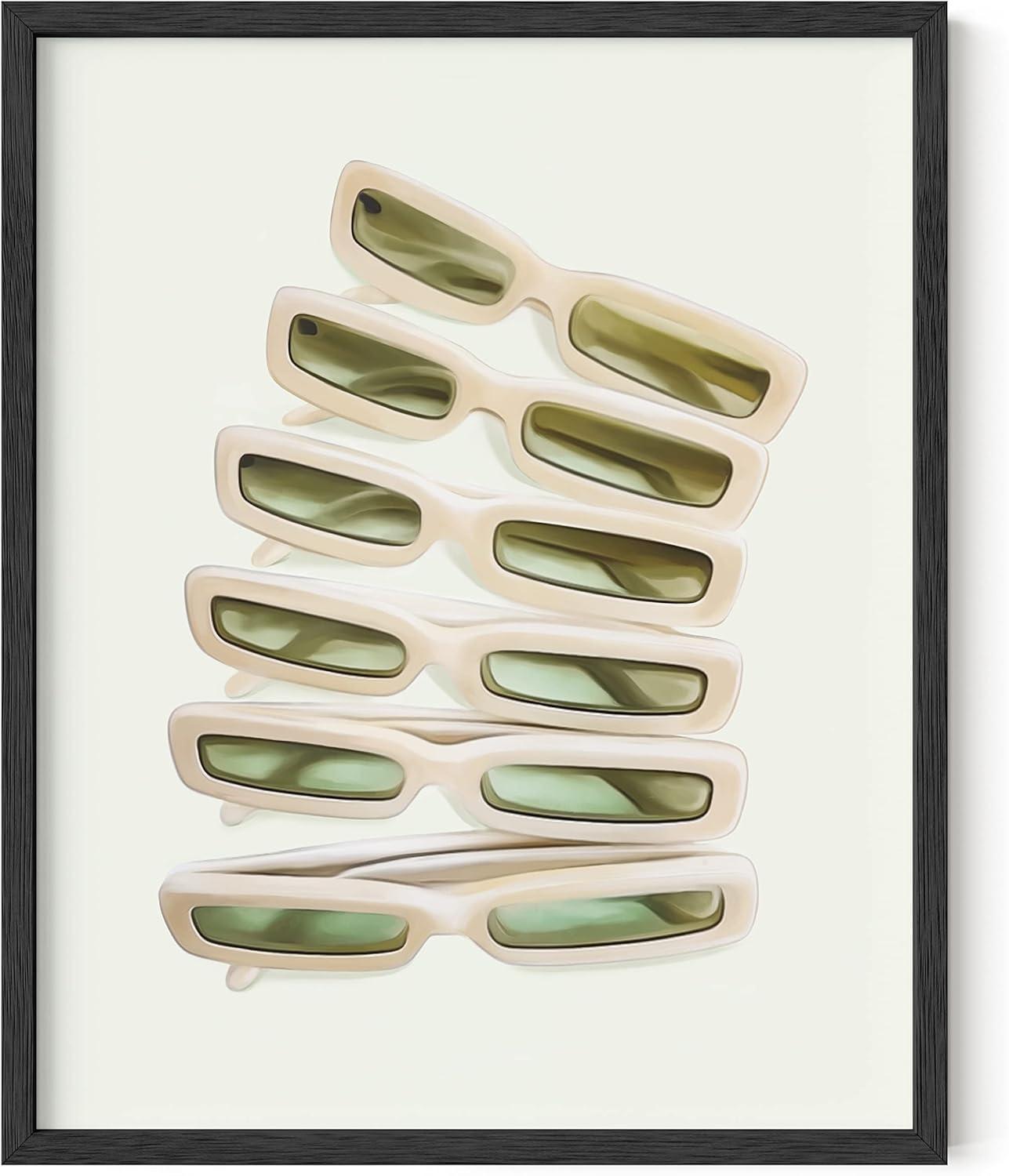 imageHAUS AND HUES Sage Green Wall Decor Aesthetic Green Posters for Bedroom Dark Green Room Art Dorm Wall Decor Beige Framed 24quot x 36quotGreen Sunglasses