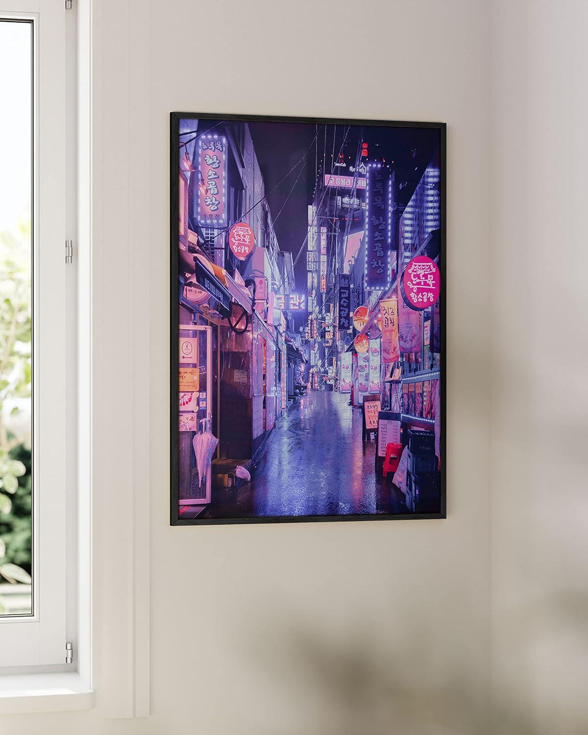 imageRipGrip Tokyo Neon Wall Art Posters  Dorm Room Decorations Cool Posters for Teens Dope Picture Sets Black Frame 12x16Seoul