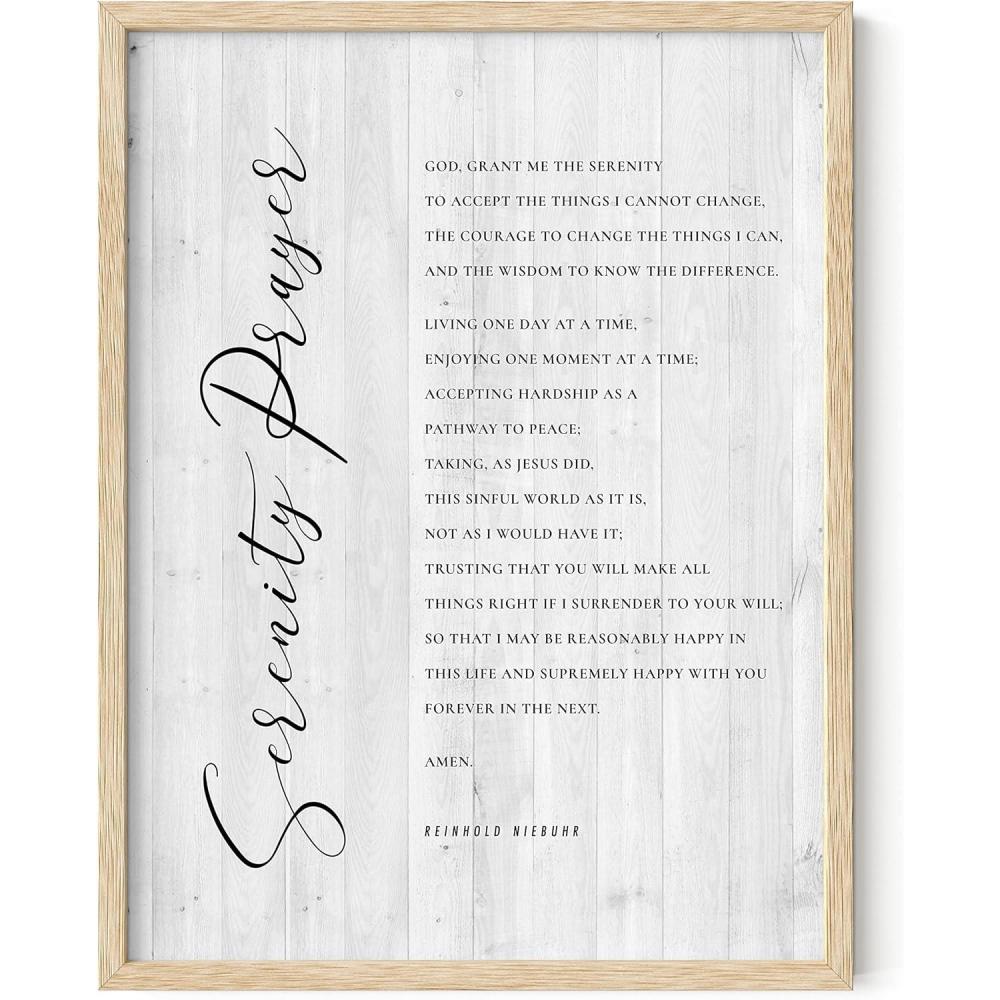 imageHAUS AND HUES Bible Verse Wall Art  Christian Motivational Posters The Lords Prayer Wall Decor Bible Verse Wall Art Bible Quotes Frameable Our Father Prayer Wall Decor Beige Frame 16x20Serenity Prayer