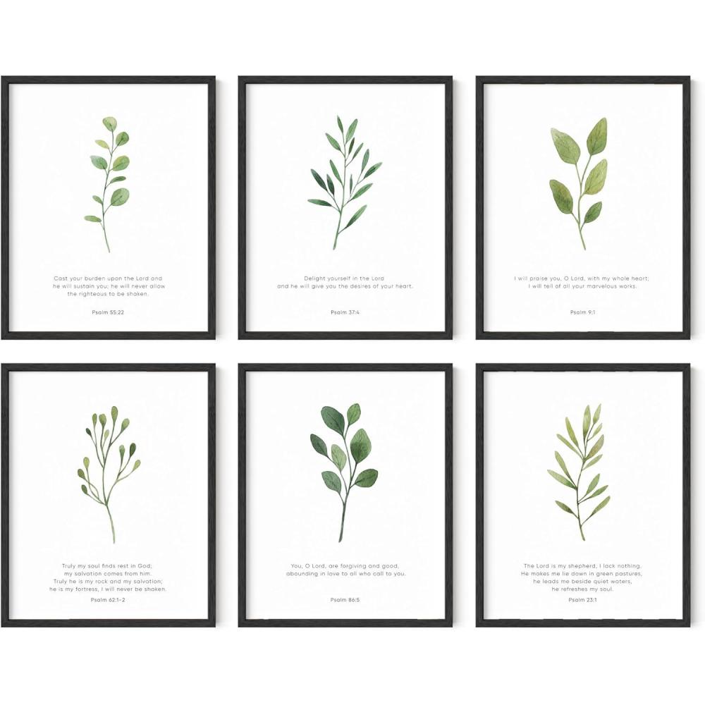 imageHAUS AND HUES Bible Verses Wall Decor  Set of 6 Christian Scripture Art Prints Inspirational Bible Verses Wall Decor Psalms Wall Art Black Frame 11x14Unframed