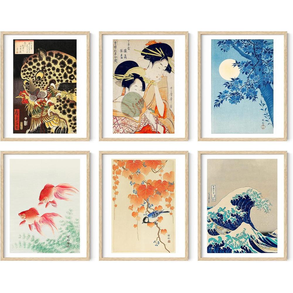 imageHAUS AND HUES Leaf Prints  Set of 6 Botanical Art Prints Eucalyptus Leaves Wall Decor Plant ampamp Botanical Wall Art Beige Frame 16x20Vintage Japanese Set