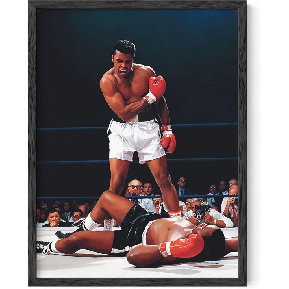 imageHAUS AND HUES Muhammad Ali Posters  Muhammad Ali Canvas Wall Art in Ring Boxing Prints Sports and Gym Artwork Black History Pictures for Wall Sport Posters for Man Cave Black Frame 12x16Ali Ring