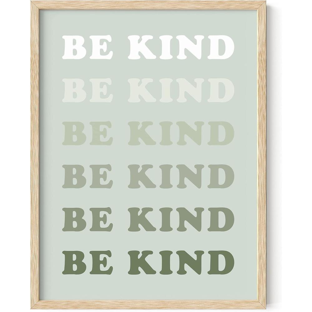 imageHAUS AND HUES Sage Green Wall Decor Aesthetic Green Posters for Bedroom Dark Green Room Art Dorm Wall Decor Beige Framed 24quot x 36quotBe Kind