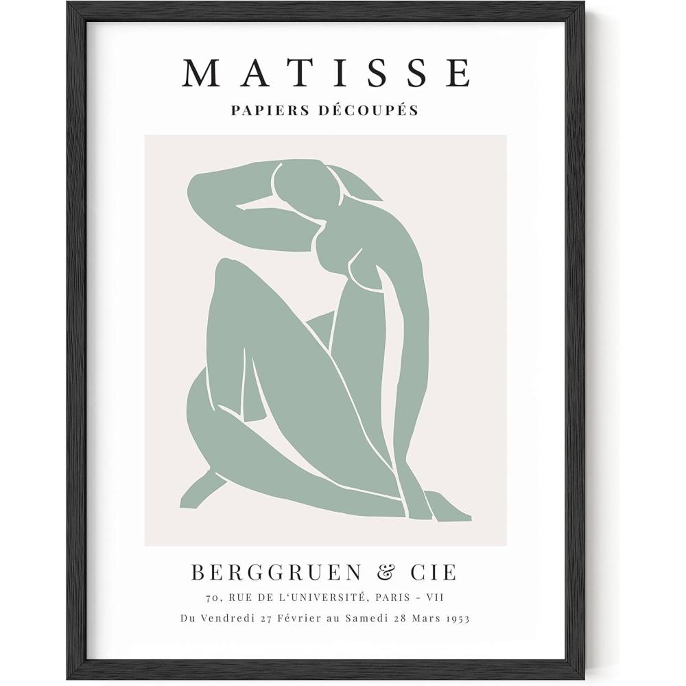 imageHAUS AND HUES Sage Green Wall Decor Aesthetic Green Posters for Bedroom Dark Green Room Art Dorm Wall Decor Beige Framed 24quot x 36quotGreen Matisse Cutout